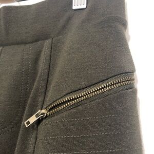 Dark green leggings with faux gold zipper, Size: small